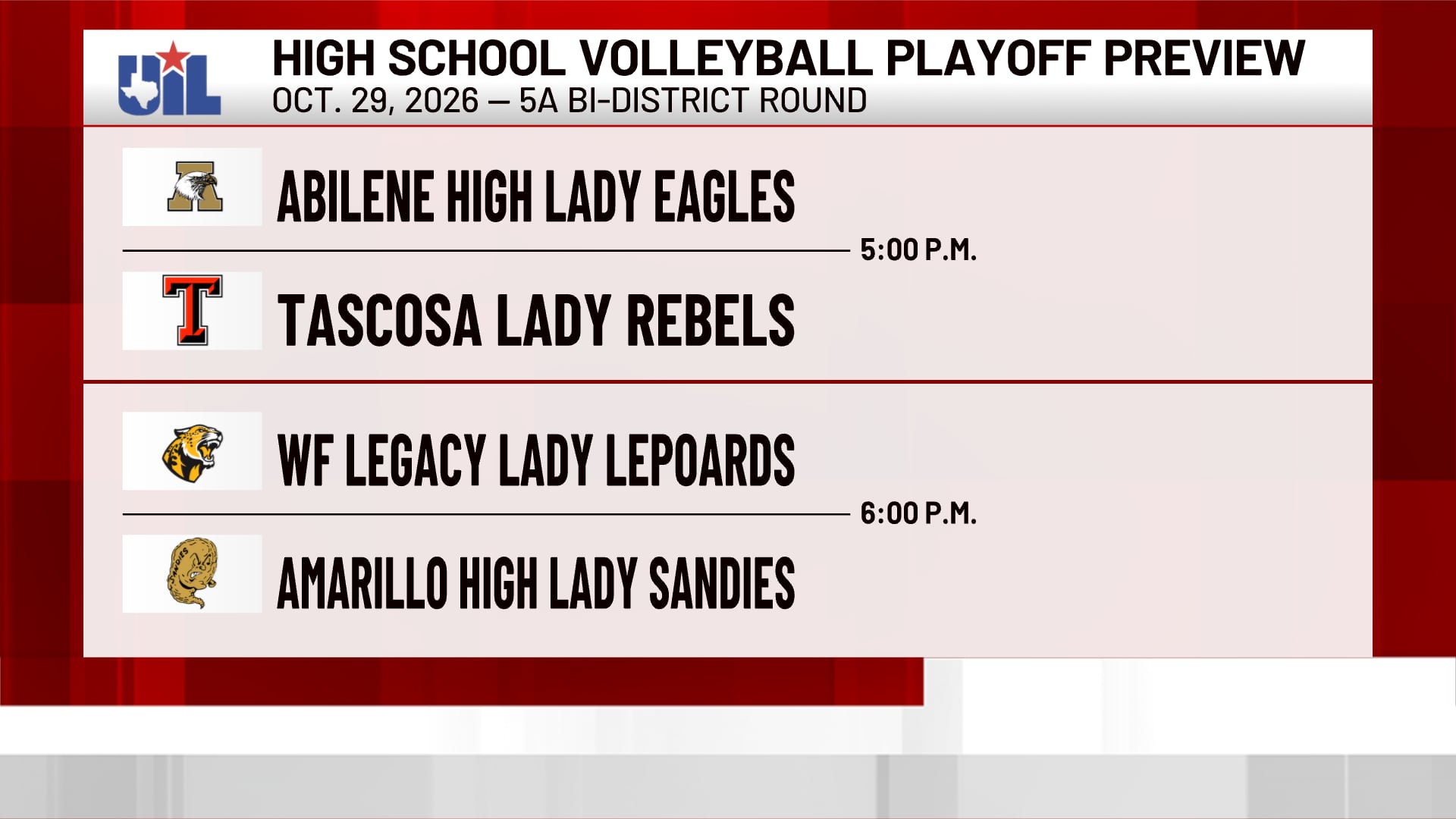 Tascosa, Amarillo High Set for UIL Bi-District Volleyball Play