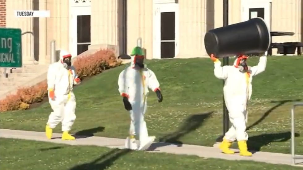 Hazmat crew at the scene of Benson Polytechnic High School on Sept. 8, 2026, in Portland, Oregon.
