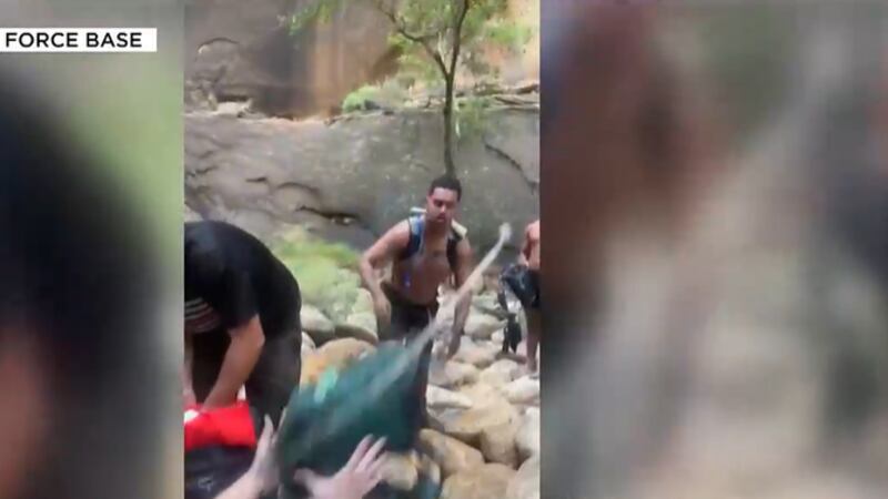 Seven Nellis Air Force Base airmen rescued four people during a hiking trip at Zion National...