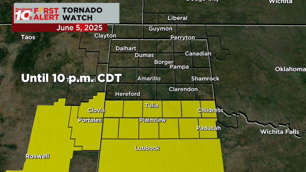 Un reloj de tornado está vigente para nuestros condados del sur hasta las 10 pm CDT