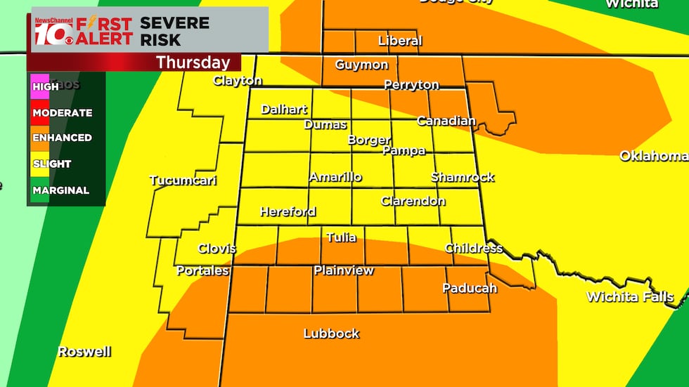 The SPC has issued a slight to enhanced risk for a large portion of the area Thursday.