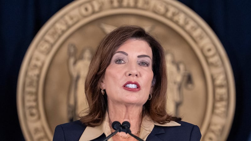 New York Governor Kathy Hochul speaks during a news conference, Friday, Oct. 2, 2026, in New...