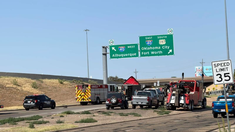 Crews are responding to an overturned semi at the I-40 interchange in Amarillo.