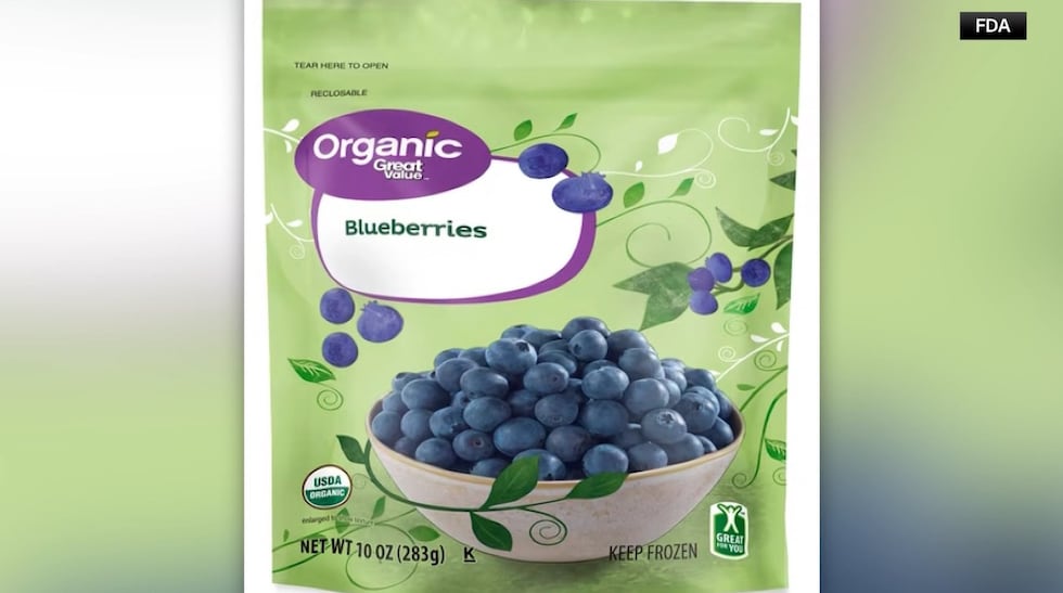 Packages of Great Value brand frozen organic blueberries have been recalled.