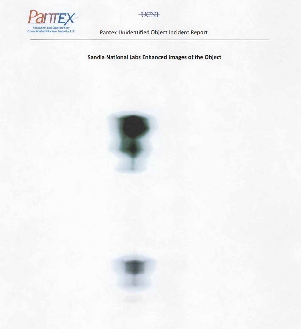 A Pantex Unidentified Object Incident Report that includes an enhanced image from ground...