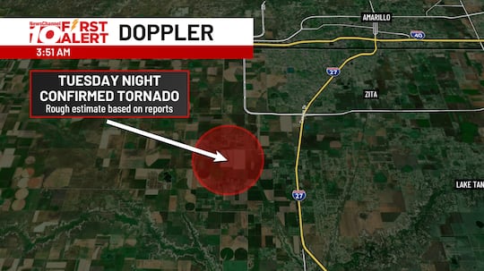 Based on reports, Tuesday night's tornado touched down near FM 2219 and Cavin Rd in Randall...