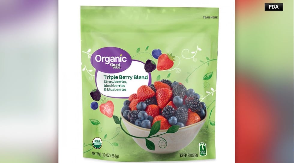 Packages of Great Value brand frozen organic Triple Berry Blend have been recalled.