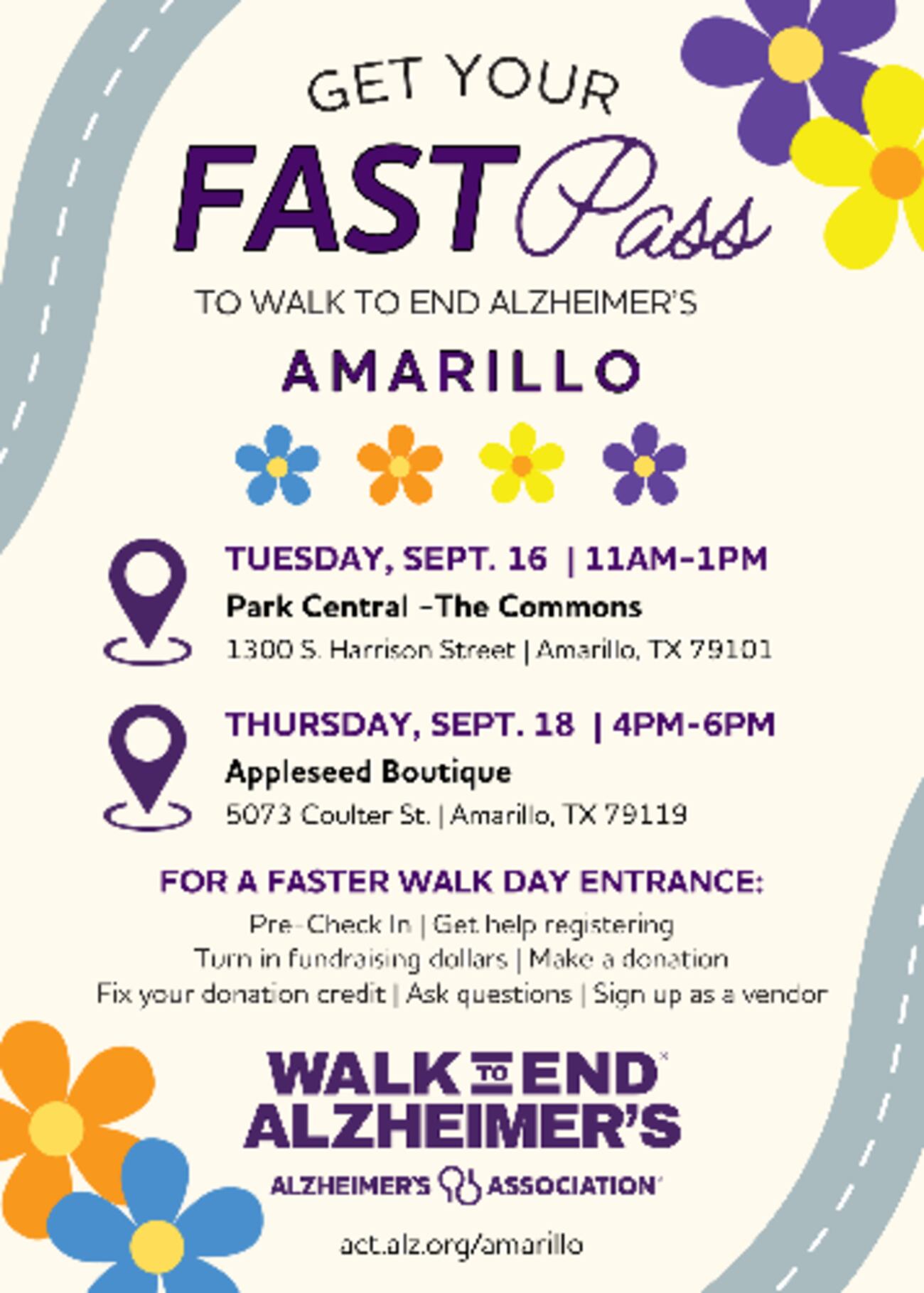 Fast Pass Signage Fast Pass available for Saturday’s Walk to End Alzheimer’s