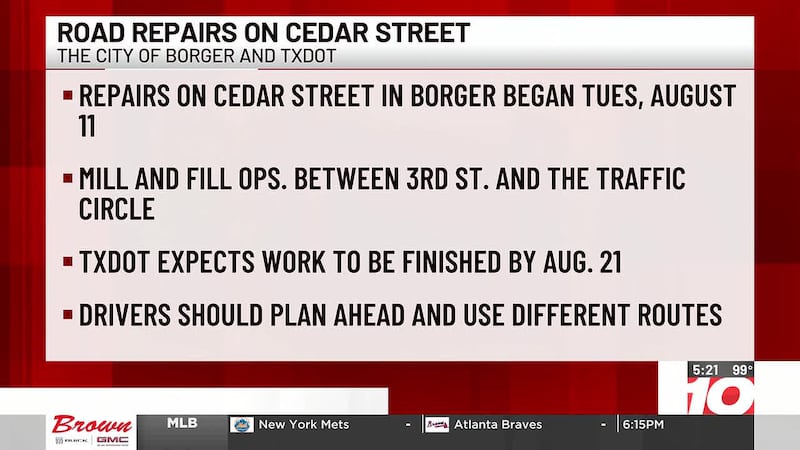 TxDOT crews repairing part of SH 136 in Borger starting Tuesday
