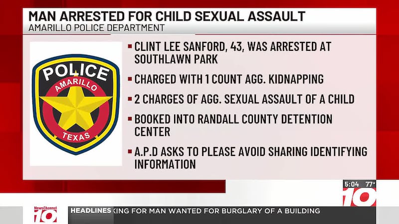 Amarillo police arrest man accused of kidnapping, child sexual assault